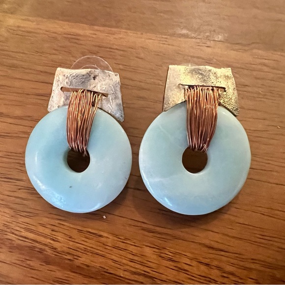 Artisan Stone and Copper Mixed Media Earrings - Picture 5 of 7